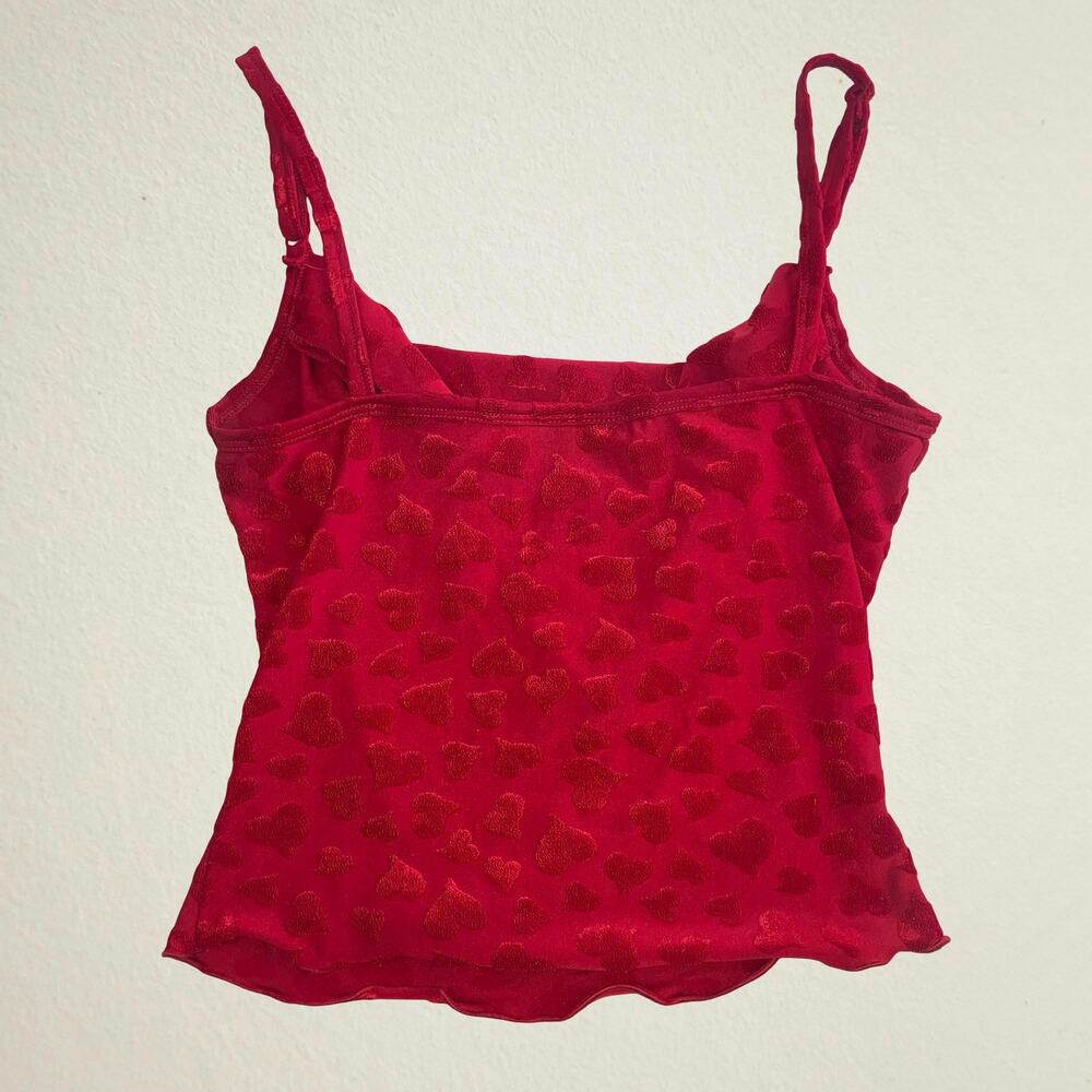 Vintage red heart cowl neck camisole with lettuce hem, All That Jazz, valentine - Picture 2 of 5